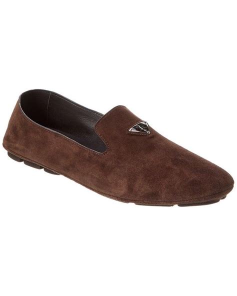 prada brown suede loafers|Logo suede loafers in brown .